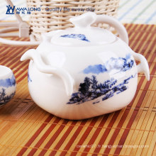 Bon prix mini théière en céramique set à vendre / bleu imprimé théière traditionnelle chinoise et tasses